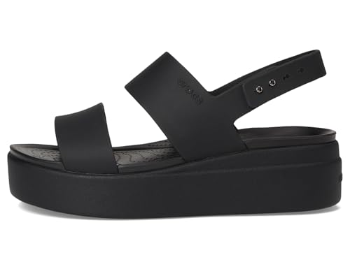 Crocs Brooklyn Low Wedge for Women - Adjustable Buckle Heel Straps with Pushpin Closure, Flexible, and All-Day Wear Black/Black 6 M