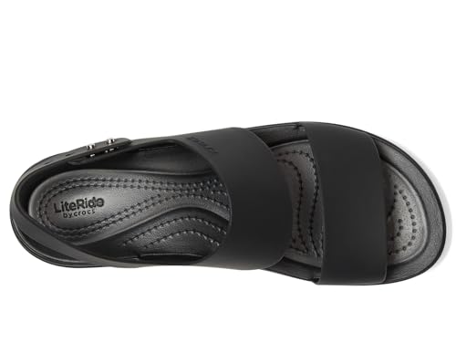 Crocs Brooklyn Low Wedge for Women - Adjustable Buckle Heel Straps with Pushpin Closure, Flexible, and All-Day Wear Black/Black 6 M