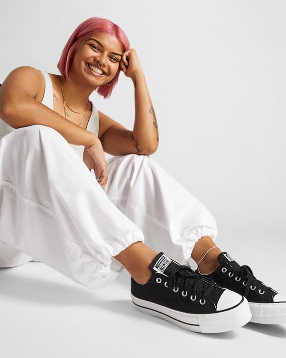 Converse Women's Lift Canvas Low Top Sneaker, Black/White/White, 7 M US