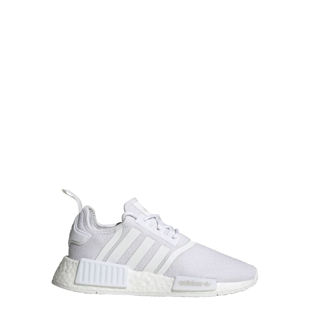 adidas Originals NMD_R1 Primeknit Skate Shoe, White/White/Grey, 4.5 US Unisex Big Kid