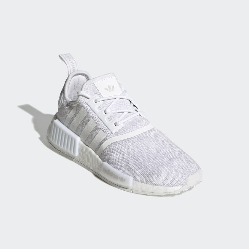 adidas Originals NMD_R1 Primeknit Skate Shoe, White/White/Grey, 4.5 US Unisex Big Kid
