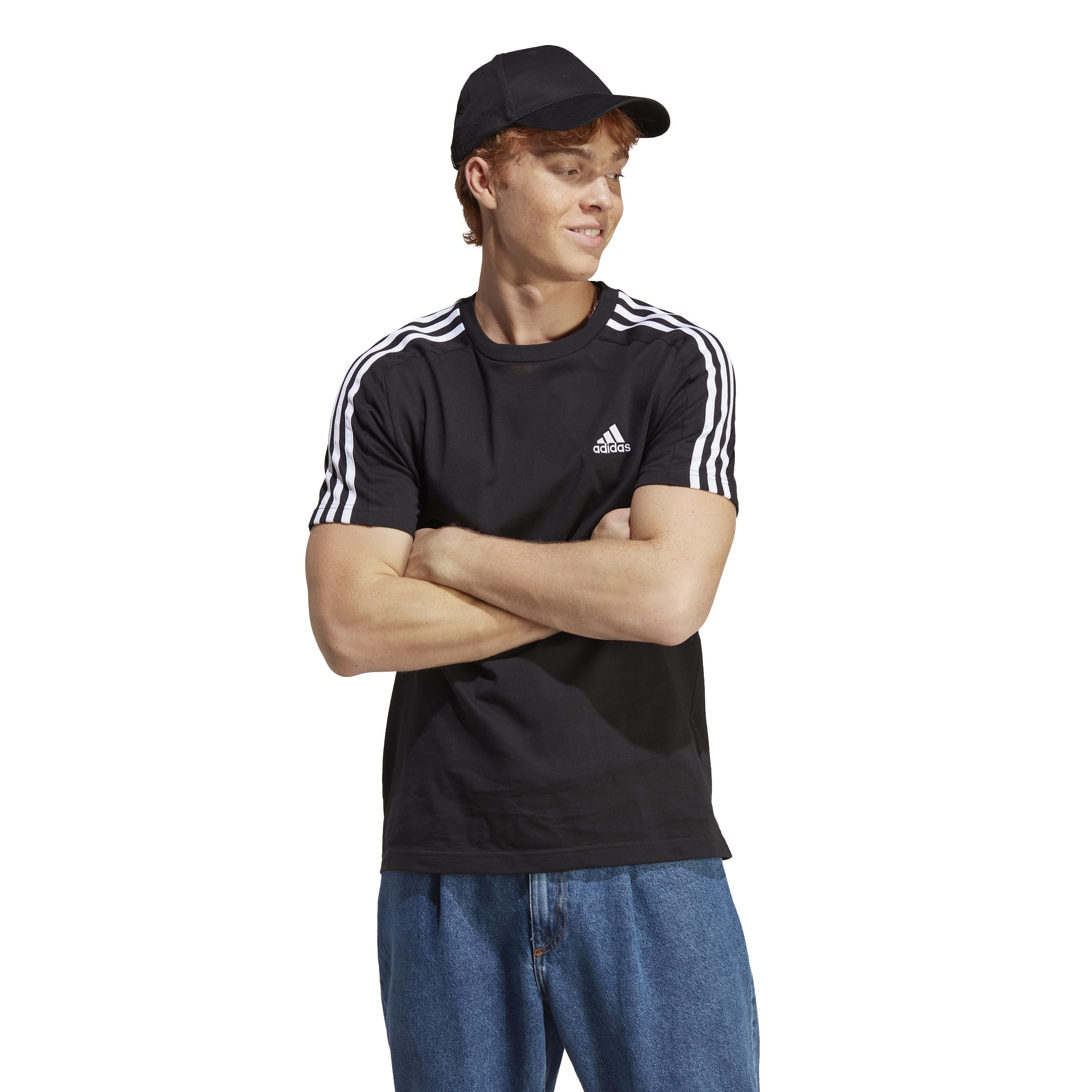adidas Mens 3S Sj Crew Neck Short Sleeve Casual Tops Casual - Grey