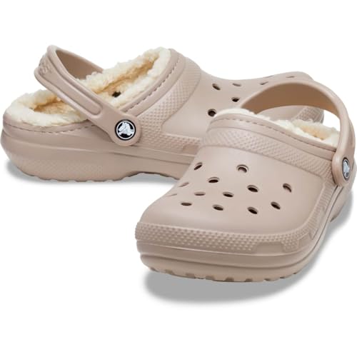 Crocs Unisex Men's and Women's Classic Lined Clog | Fuzzy Slippers, Mushroom/Bone, 5 Men/7 Women
