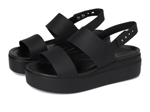 Crocs Brooklyn Low Wedge for Women - Adjustable Buckle Heel Straps with Pushpin Closure, Flexible, and All-Day Wear Black/Black 6 M
