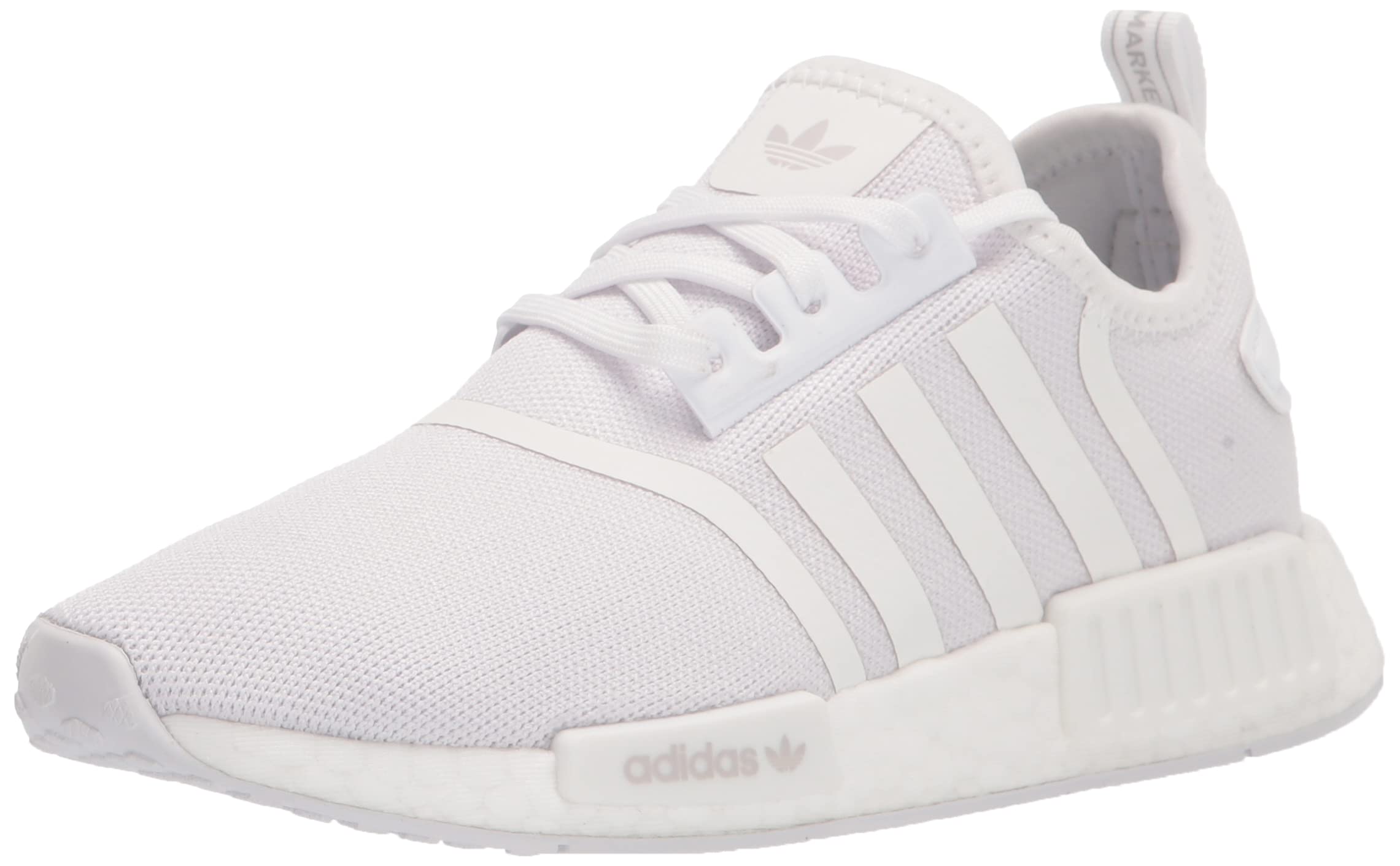 adidas Originals NMD_R1 Primeknit Skate Shoe, White/White/Grey, 4.5 US Unisex Big Kid